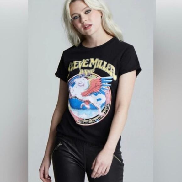 Recycled Karma Steve Miller Band 1977 Tour Book of Dreams Black T-Shirt Size XS - Picture 1 of 7